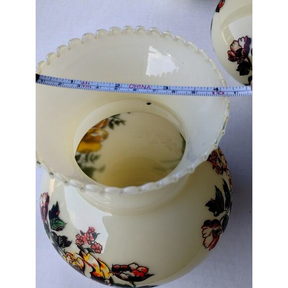 4 Vtg Transfer Flowers Glass Lamp Shade Yellow Roses Chimney Hurricane Electric - Picture 8 of 9